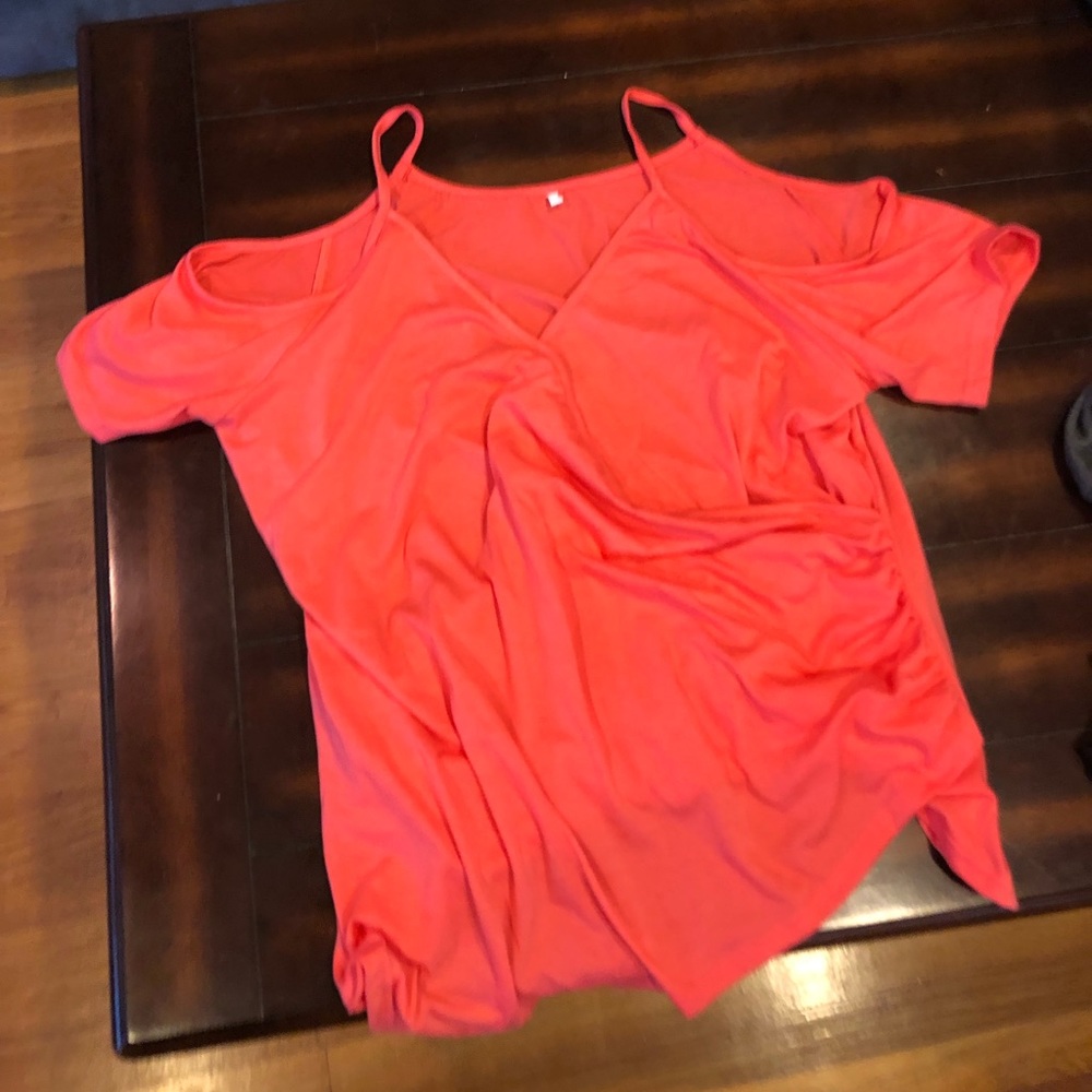 Cute cross body cold shoulder top